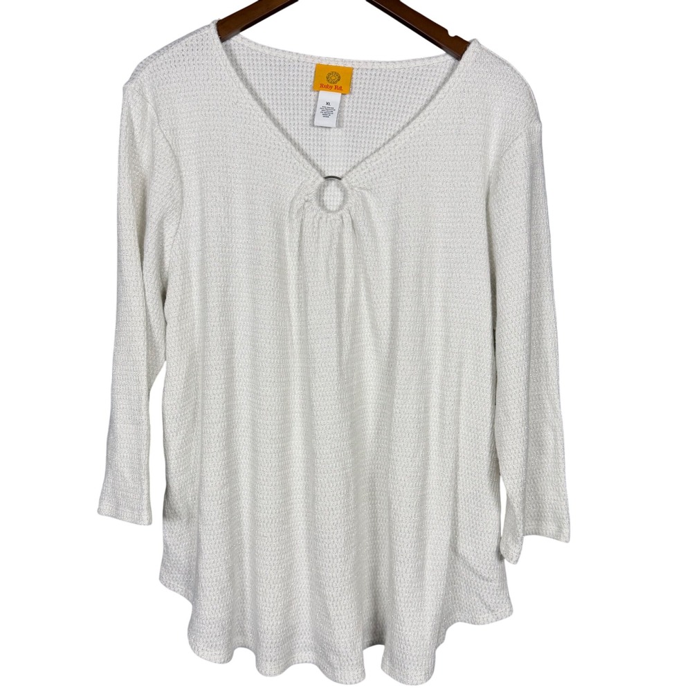 Ruby Rd Women's Winter White Metallic‎ Tunic Top XL Holiday New Year Party